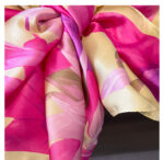 Silk Satin women's printed Long Scarf Rose pink sunflower - Image 3