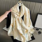 Silk Satin women's printed Long Scarf creamy-white