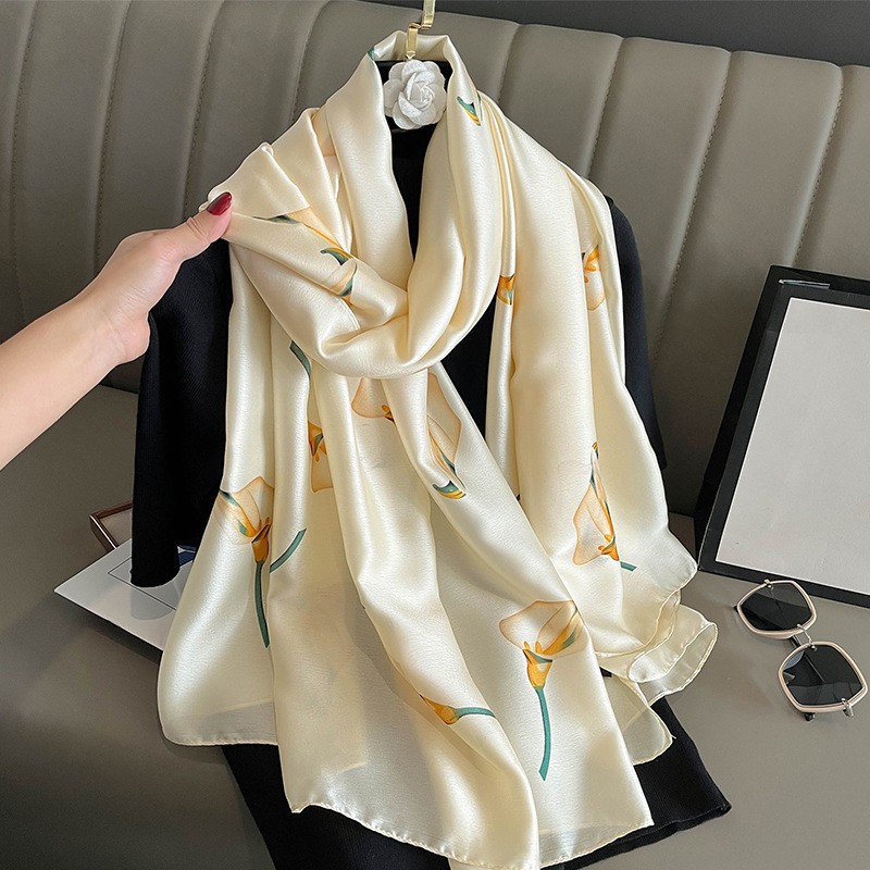 O1CN01XdCs40258oUtNRZDA_!!2217865137482-0-cib Silk Satin women's printed Long Scarf creamy-white - Image 1