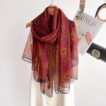 Elegant floral design Transparent Thin Silk Printing Long Scarf