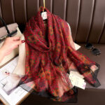 Elegant floral design Transparent Thin Silk Printing Long Scarf - Image 2
