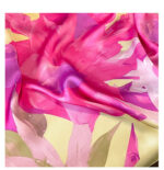 Silk Satin women's printed Long Scarf Rose pink sunflower - Image 2
