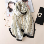 Silk Satin women's printed Long Scarf white