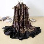 Silk Satin Leopard print black coffee Long Scarf