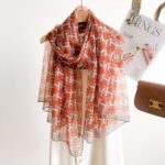 Elegant Double h orange Transparent Thin Silk Printing Long Scarf