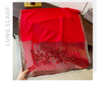 Luxury Mulberry Silk Embroidered Semi-Transparent Long Scarf Red - Image 4