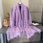 Elegant Transparent Silk Printing Long Scarf Light purple