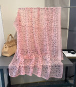 Elegant Transparent Silk Printing Long Scarf Ditsy floral - pink - Image 2