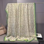 Elegant Transparent Silk Printing Long Scarf Green floral print - Image 2