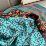 Silk Satin women's printed Long Scarf Blue - Image 2