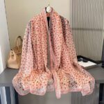 Elegant Transparent Silk Printing Long Scarf Light pink
