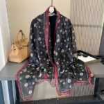Elegant Transparent Silk Printing Long Scarf camellia-black
