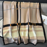 Silk Satin women's printed Long Scarf light yellow