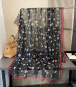 Elegant Transparent Silk Printing Long Scarf camellia-black - Image 2