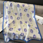 Silk Satin women's printed Long Scarf Blue Edge