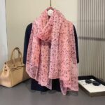 Elegant Transparent Silk Printing Long Scarf Ditsy floral - pink