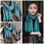 Silk Satin women's printed Long Scarf Blue - Image 3