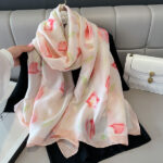 Silk Satin women's printed Long Scarf Pink Edge - Image 2