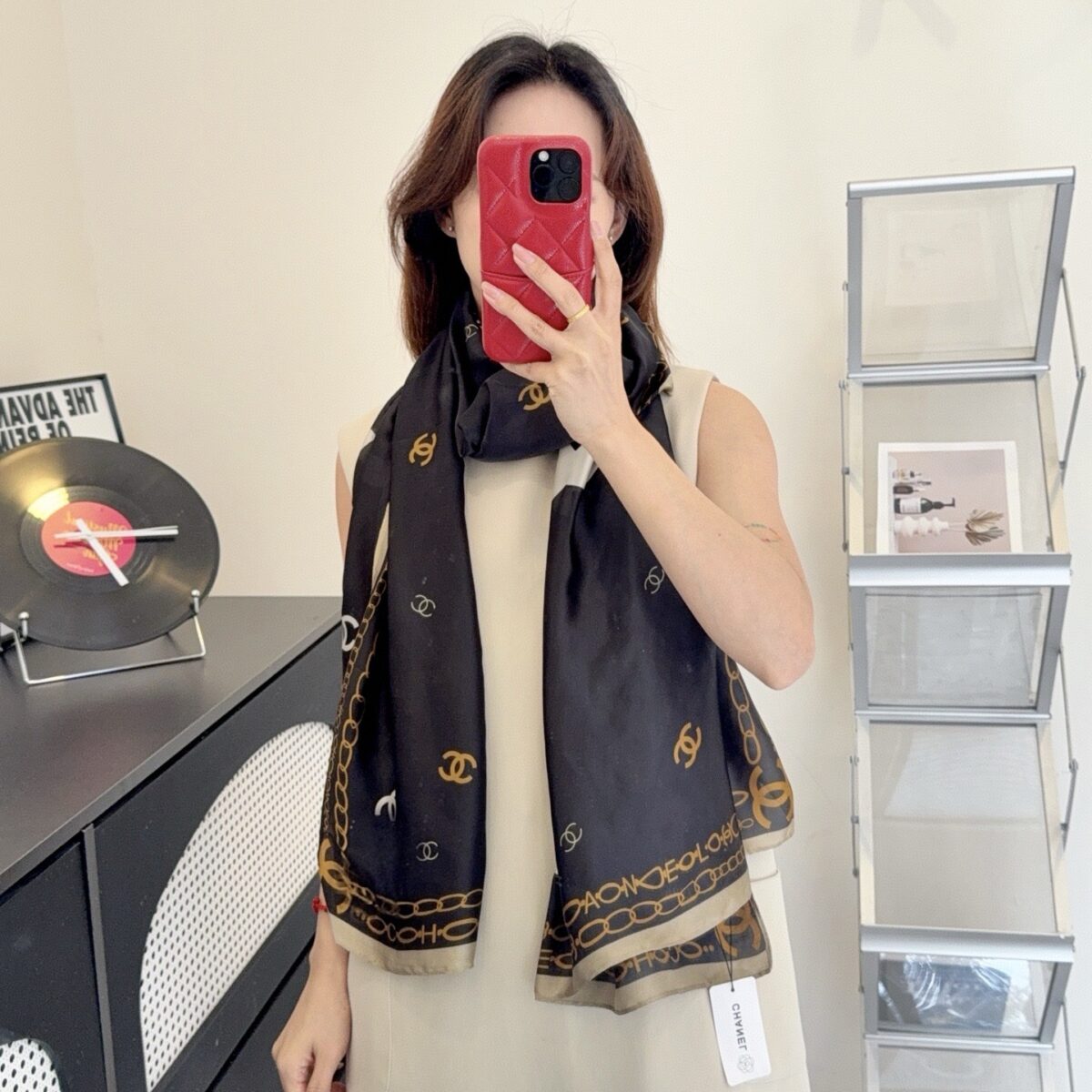 O1CN013IBdjv1dvznM4WIR5_!!2222206953799-0-cib Silk Satin Silk Long Gucci Scarf Black - Image 1