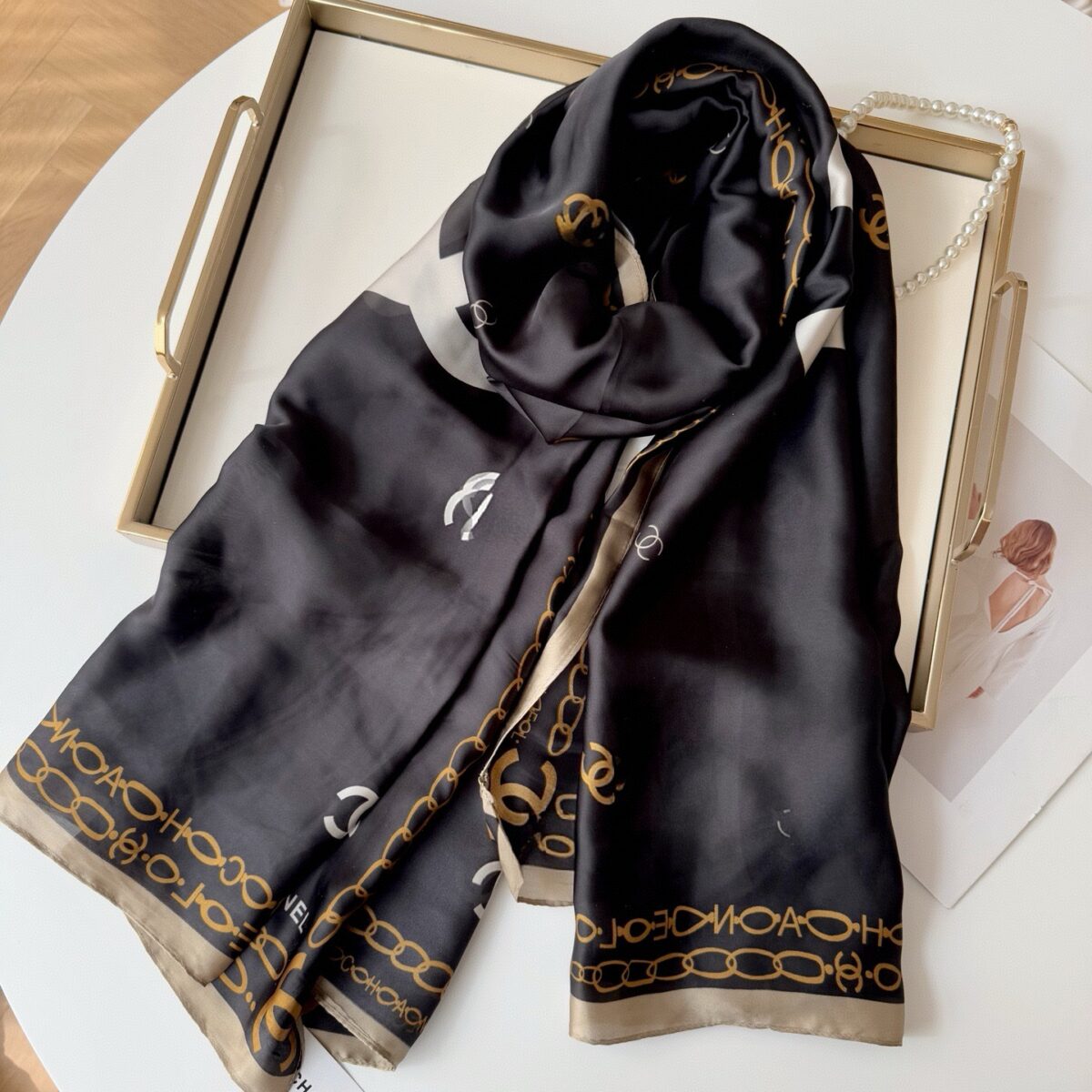Silk Satin Silk Long Gucci Scarf Black - Image 3