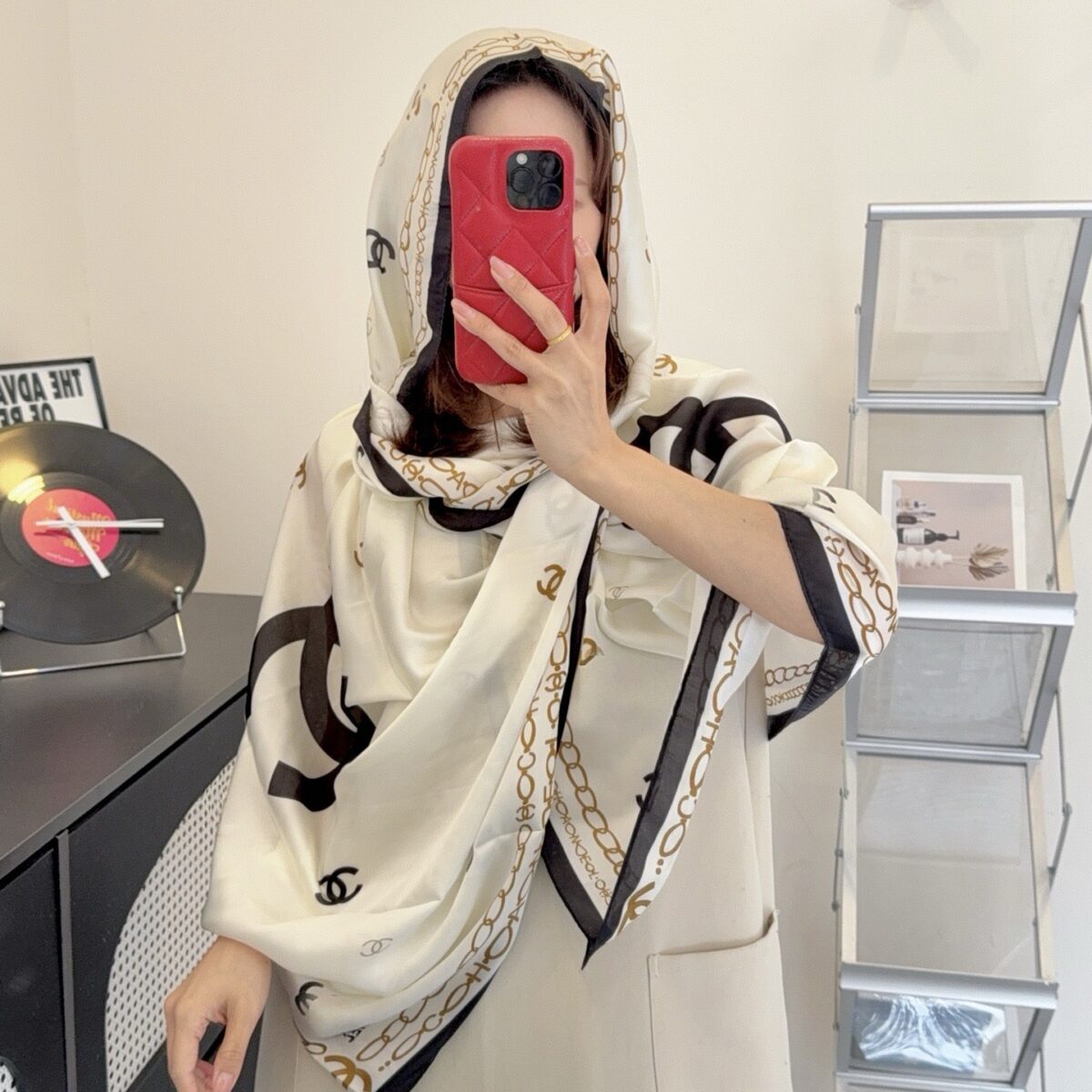 Silk Satin Silk Long Gucci Scarf White - Image 2