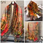 Elegant Transparent Silk Printing Long Scarf Thousand flowers - Image 2