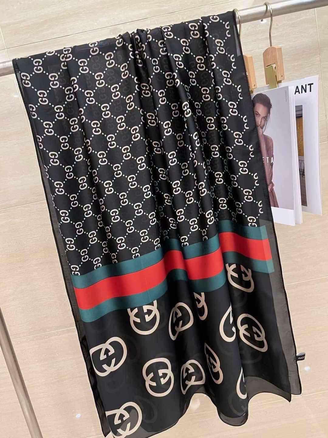 WhatsApp Image 2026-08-07 at 5.35.55 PM Silk Mulberry Silk Long Gucci Scarf Gg letters black - Image 1
