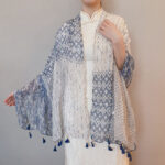 Premium Quality cotton and linen Long Scarf Plaid Wheat Blue - Image 2