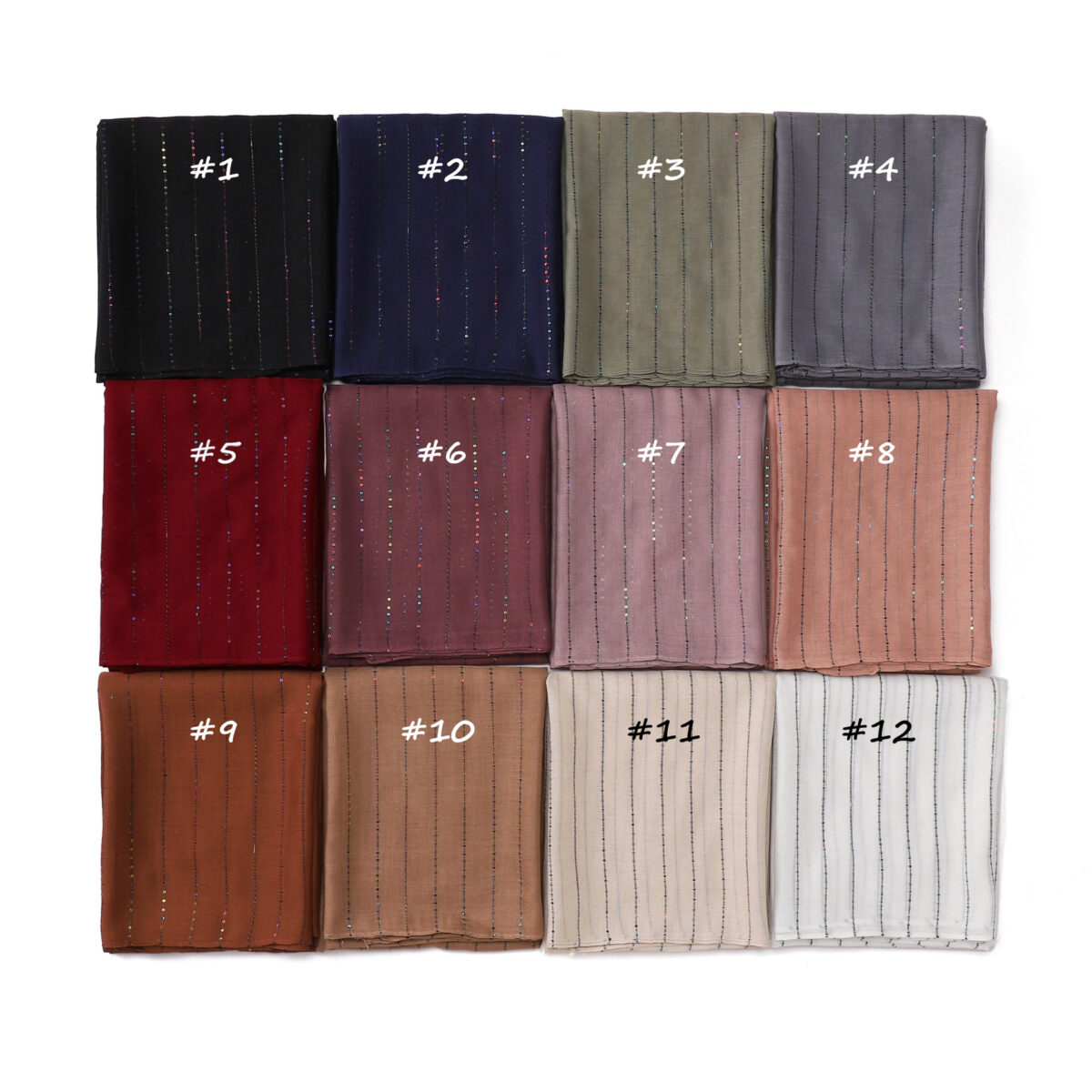 Fashion Cotton and Linen Striped Sequins Single Color Lightweight Flat Scarf - Image 2