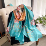 Silk Satin cyan Long Scarf - Image 3