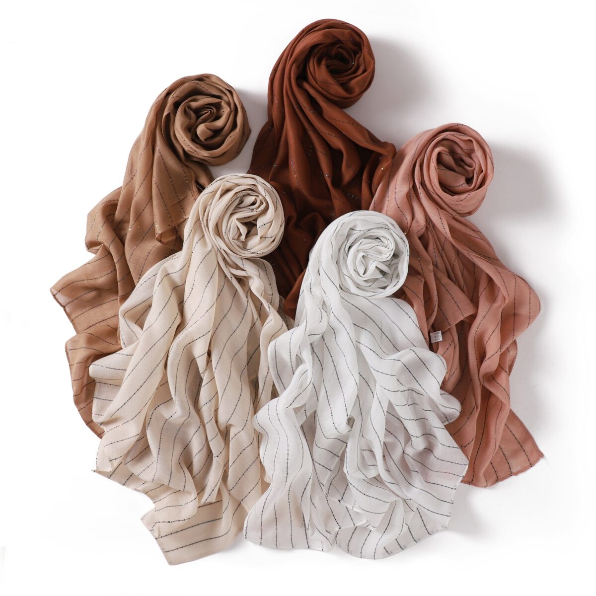 Fashion Cotton and Linen Striped Sequins Single Color Lightweight Flat Scarf - Image 4