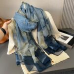 Elegant blue Transparent Silk Printing Long Scarf - Image 4