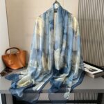 Elegant blue Transparent Silk Printing Long Scarf - Image 3