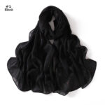 Fashion Cotton and Linen Striped Sequins Single Color Lightweight Flat Scarf Black