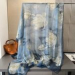 Elegant blue Transparent Silk Printing Long Scarf