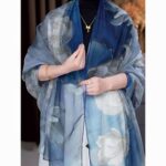 Elegant blue Transparent Silk Printing Long Scarf - Image 2
